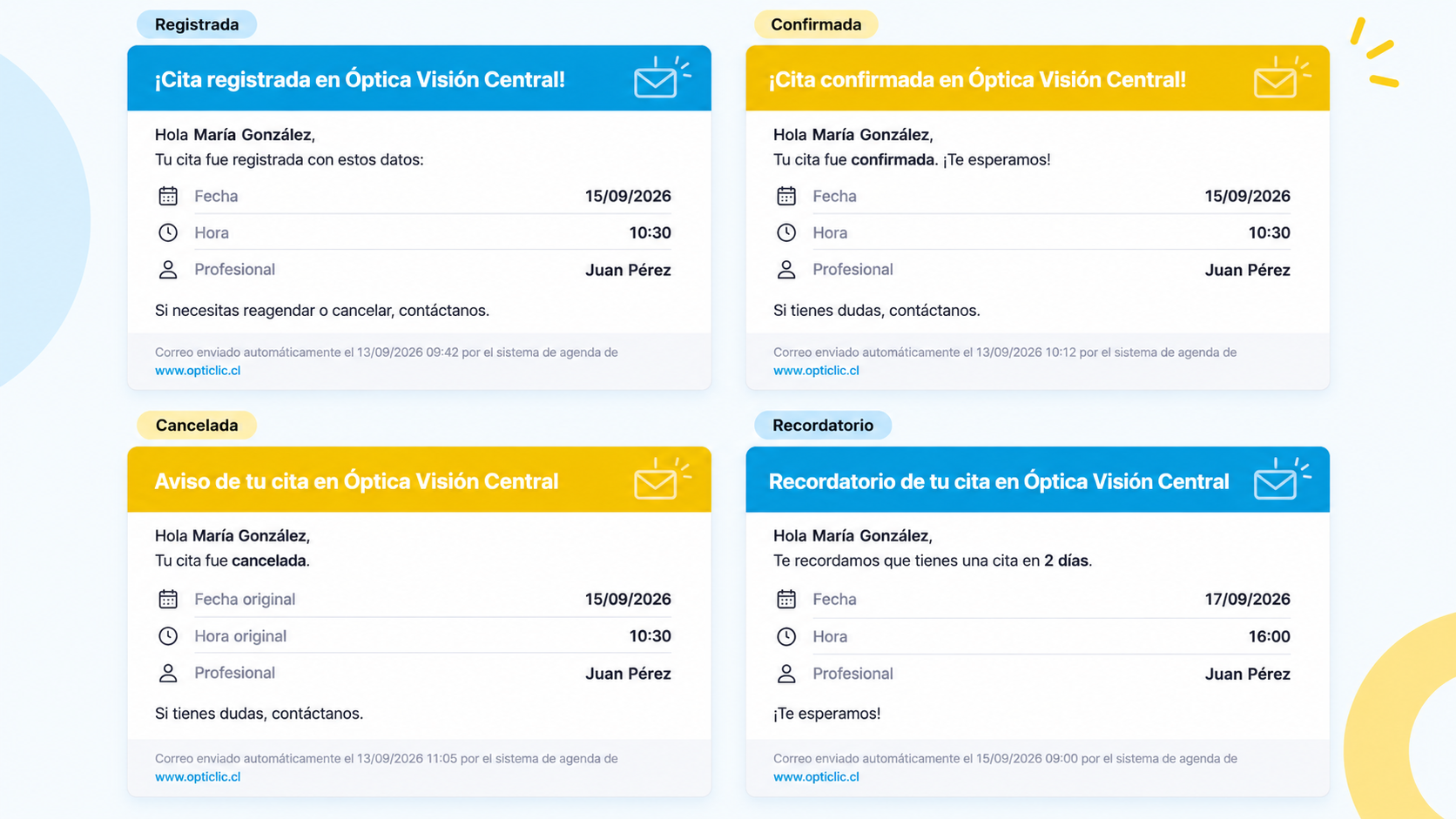 Ejemplos de correos de Agenda